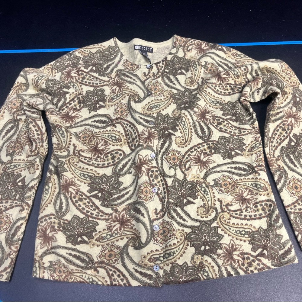 Carole Little Lambswool Angora Blend XL Button Down 90s Style Floral Blouse